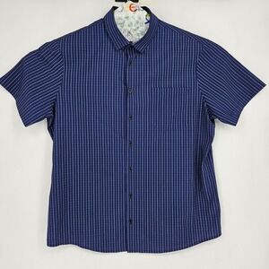 Mizzen Main Shirt Mens XL Button Up Leeward Short Sleeve Preppy Blue Trim Fit